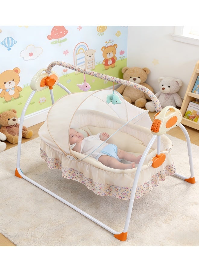 Premium Automatic Electric Baby Swing Cradle with Multipurpose Tray Adjustable Speed, Music Baby Rocker with Net, Safety Belt Toys, Whisper Quiet Technology (Khaki) - Image 1